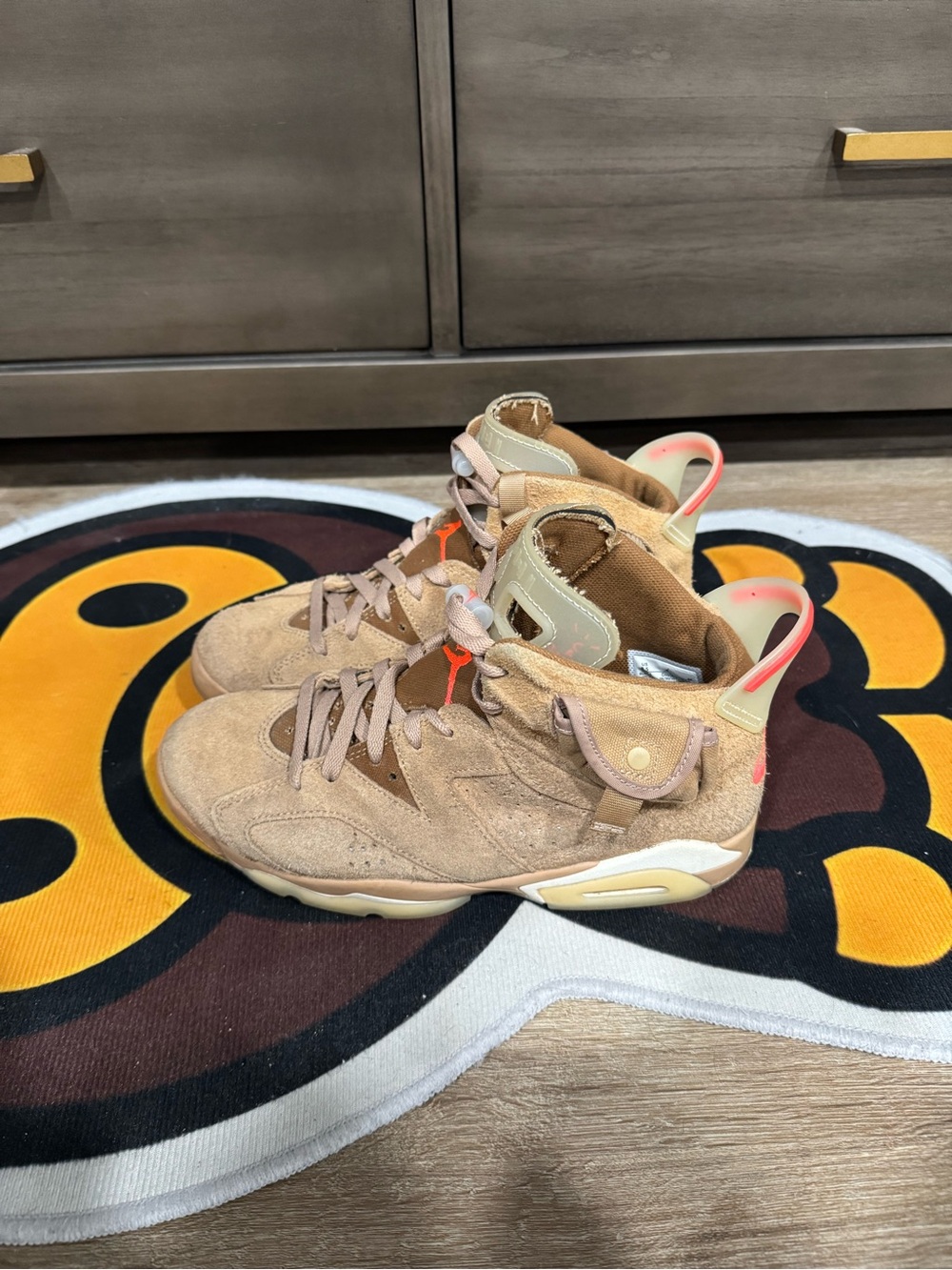 Travis Scott Air Jordan 6 Retro Sneakers British Khaki, Size 8.5, DH0690-200